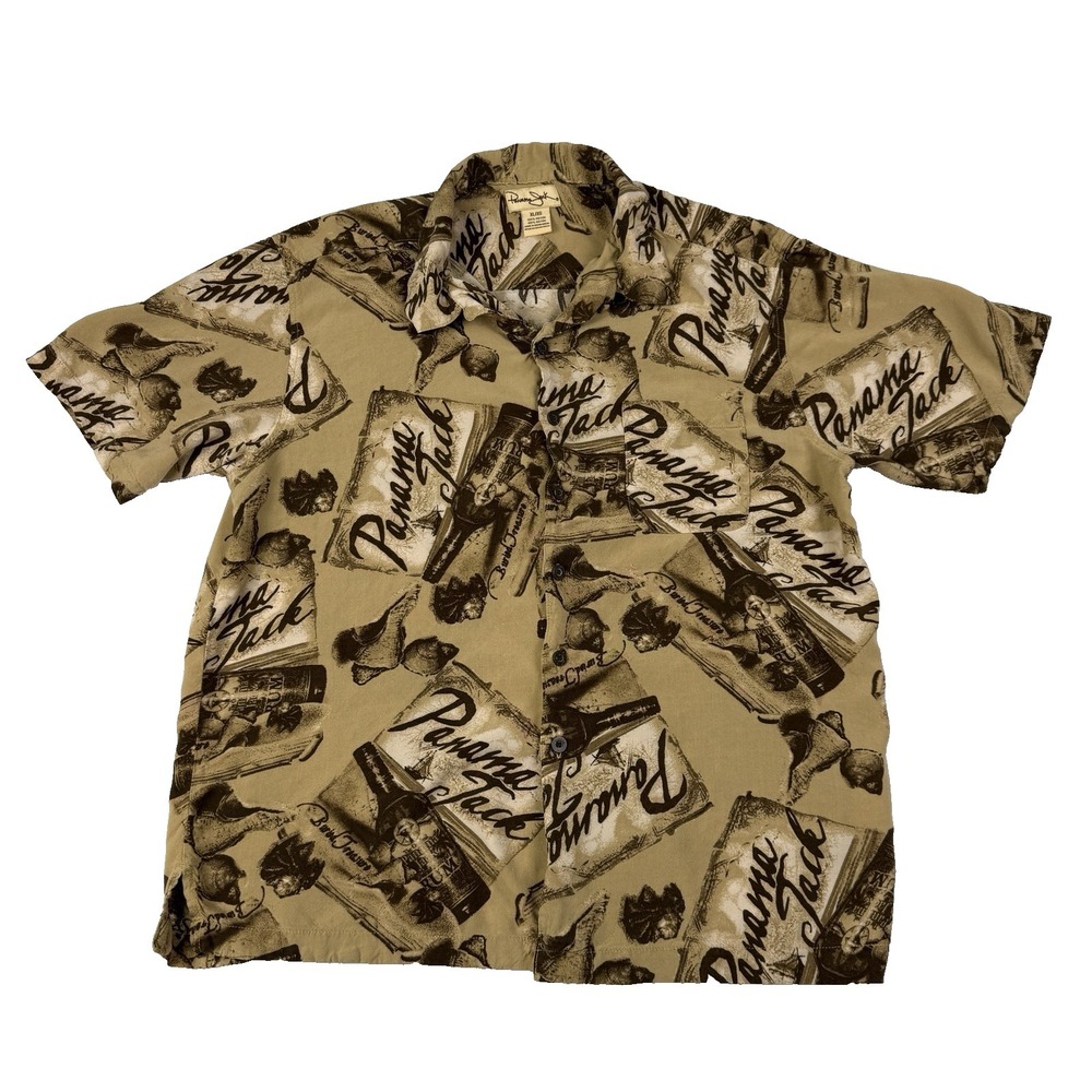 Panama Jack Men's Hawaiian Shirt Size XL Rum Bottle Print Button Up Beachy‎